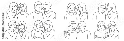 Vector flat illustration depicting people engaged in various conversation scenarios expressing emotions and gestures