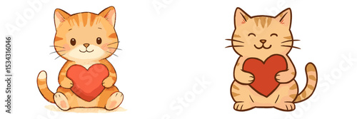 Cheerful cats holding hearts in a flat vector illustration celebrating love and companionship