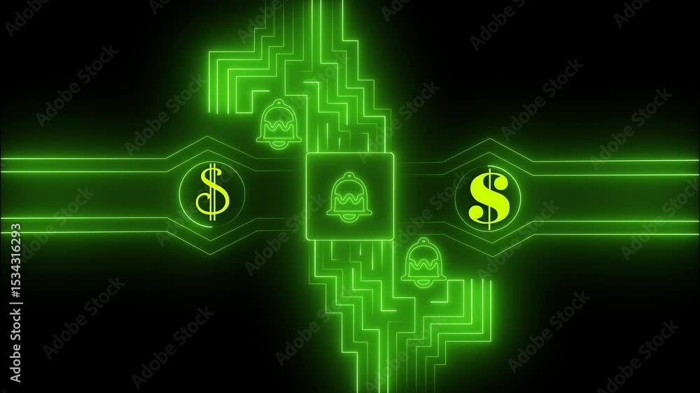 Technology circuit data transfer , social network communication system, dollar symbol of the social icon animation Technology circuit data transfer , social network communication system, dollar symbol of the social icon animation