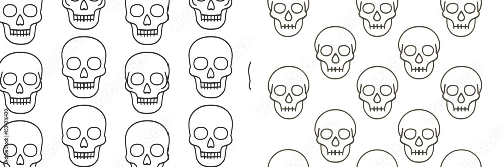 Fototapeta premium Repetitive pattern of outlined skulls on a plain background creating a unique graphic design