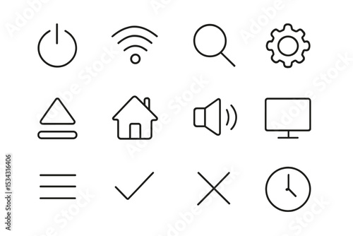 Icons representing various digital functions and controls designed for user interface applications