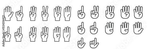 Various hand gestures representing numbers one to five in a clear, simplistic design for easy understanding and communication