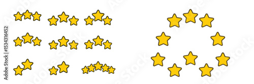 Creative vector flat illustration of yellow stars in various arrangements on a simple background