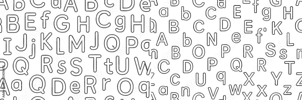 Vector flat illustration of alphabet letters in scattered arrangement for educational purposes Vector flat illustration of alphabet letters in scattered arrangement for educational purposes