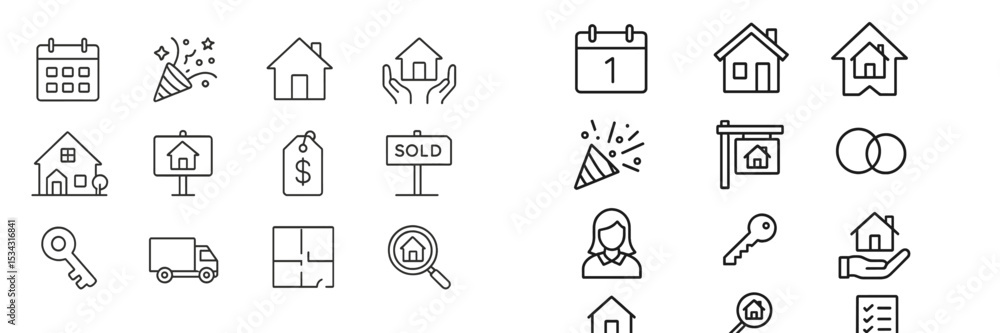 Fototapeta premium Vector flat illustration depicting various elements related to real estate transactions, home sales, and property management