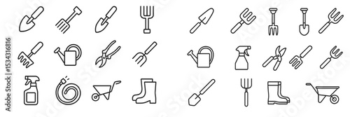 Gardening tools and equipment illustrated in a vector flat style for planting and garden maintenance