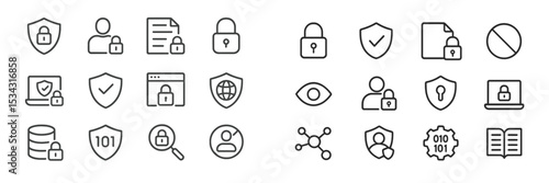 Flat vector illustration of various security icons representing data protection and privacy concepts in a modern digital environment