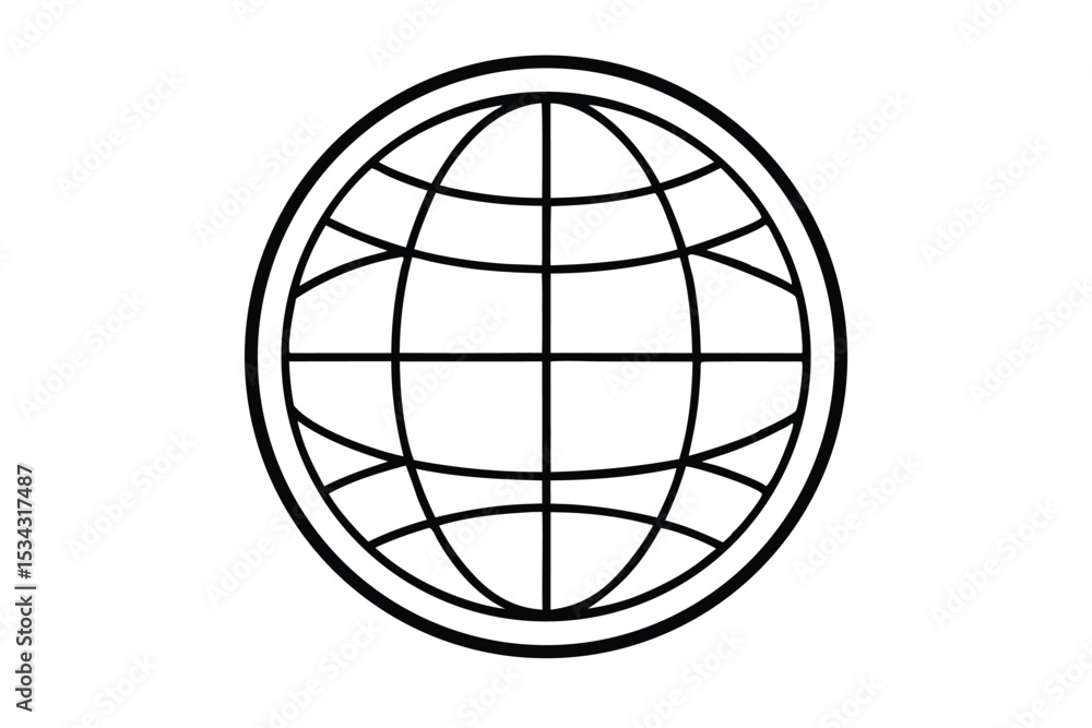 Black and White Globe Icon, Graphic Representation of Earth, Outline Style Globe Symbol Black and White Globe Icon, Graphic Representation of Earth, Outline Style Globe Symbol