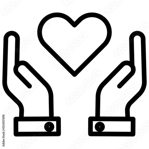 Charity Concept. Hands Holding A Heart Editable Stroke Outline Icon Isolated On White Background Flat Vector Illustration Outline Icon