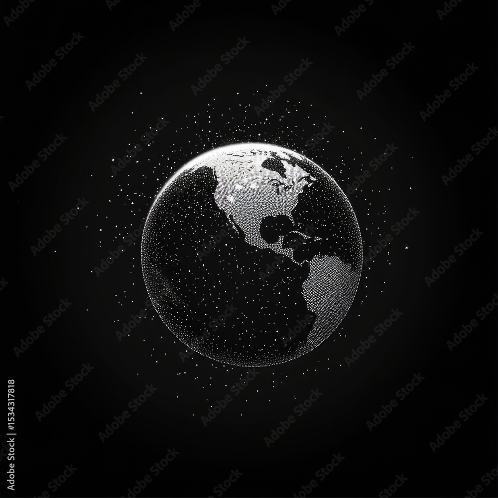 Fototapeta premium Stylized Earth globe in monochrome