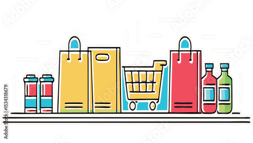 "Colorful Grocery Shopping Essentials Illustration"