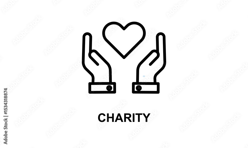 Fototapeta premium Charity Concept. Hands Holding A Heart Editable Stroke Outline Icon Isolated On White Background Flat Vector Illustration Vector Icon Isolated On White Background