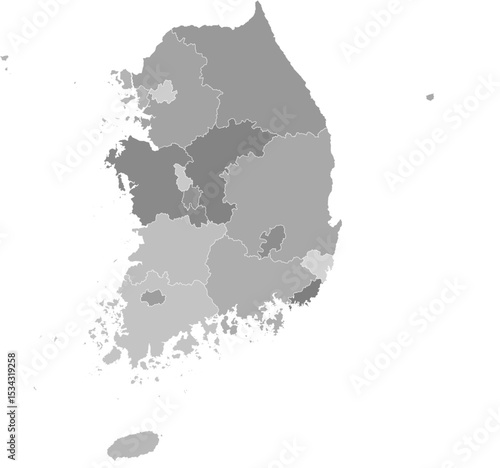 South Korea (Republic of Korea) vector map with level 1 region boundaries (Web Mercator projection, PPT-compatible & fully editable)	