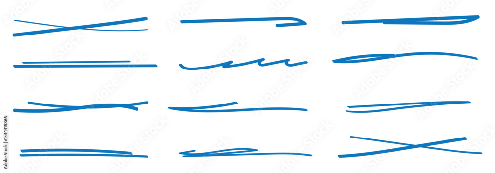 Fototapeta premium Swift crossed and wavy underlines. Underline markers collection. Pen text underline, handwritten doodle elements, lettering emphasis. Vector illustration. eps 10