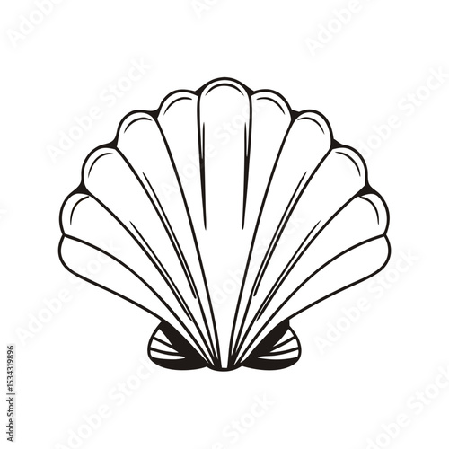 Minimalistic simple flat view of a black and white pictogram of a seashell.