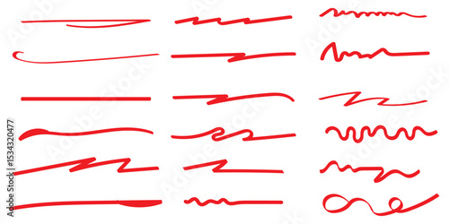 Red brush stroke underline. Marker pen highlight stroke. Vector illustration of crossed scribble lines isolated on white background. eps 10