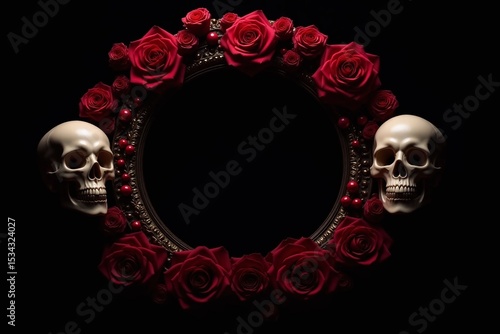 frame with skulls and roses on a dark background