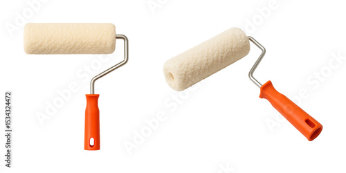 Paint roller with orange handle isolated on transparent background. Ideal for renovation, home improvement, and construction-related graphic design or advertisement, clipping path