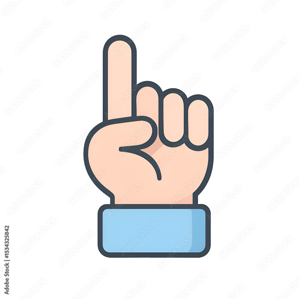 Illustration of a Hand Pointing Up in Flat Style with Light Skin Tone and Blue Sleeve Illustration of a Hand Pointing Up in Flat Style with Light Skin Tone and Blue Sleeve