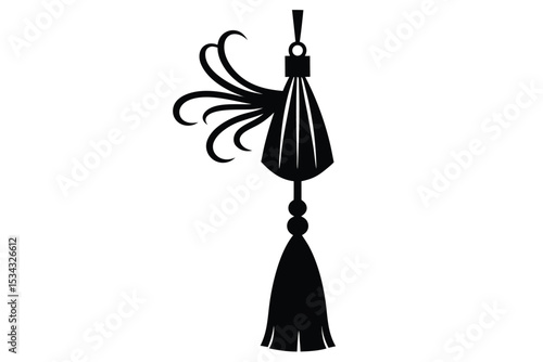 Intricate Black Tassel Design with Decorative Elements and Smooth Curves Silhouette Illustration