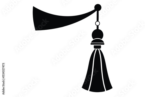 Elegant Black Tassel with Cord, Bead, and Decorative Finial Vector Illustration