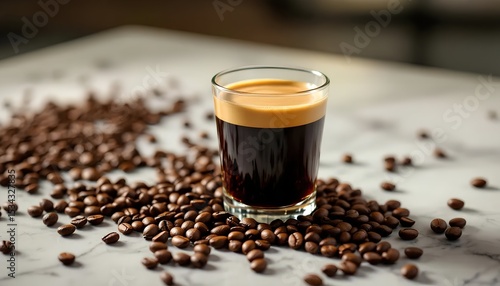 Wallpaper Mural Rich Espresso Shot Aromatic Coffee Beans and Dark Roast in Glass Torontodigital.ca