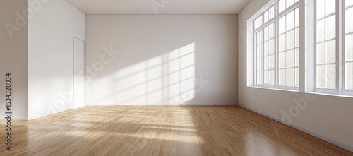 Empty room with hardwood floor and big window