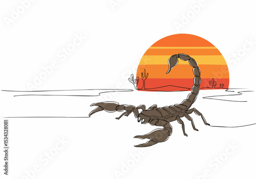 Scorpion silhouette with desert landscape. 