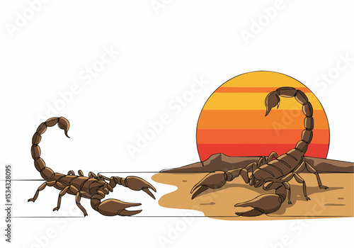 Two scorpions under the setting sun.