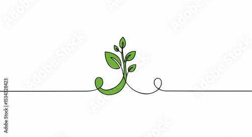A minimalistic green plant drawn on a line representing growth and nature.