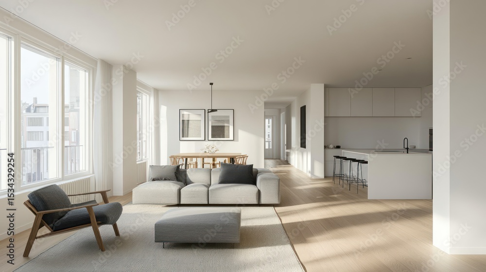 Fototapeta premium Modern open-plan apartment interior