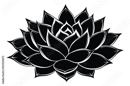 Monochrome Vector Illustration of a Succulent Plant in a Geometric Floral Design
