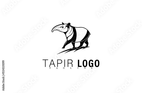 Minimal Geometric Tapir Logo Illustration Vector. Black Mascot Animal Symbol Design for Team, Business, or Brand. Unique Tapir Icon for Modern Identity Graphic Logo Concept.

