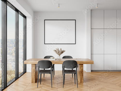 Wallpaper Mural Vertical frame mockup on kitchen wall with dining table and island – side perspective Torontodigital.ca