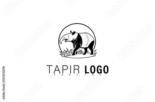 Modern Tapir Logo Vector Illustration Design. Minimalist Geometric Black Animal Mascot Symbol. Creative Wildlife Logo for Team, Business, or Brand Identity Graphic Silhouette Concept.

