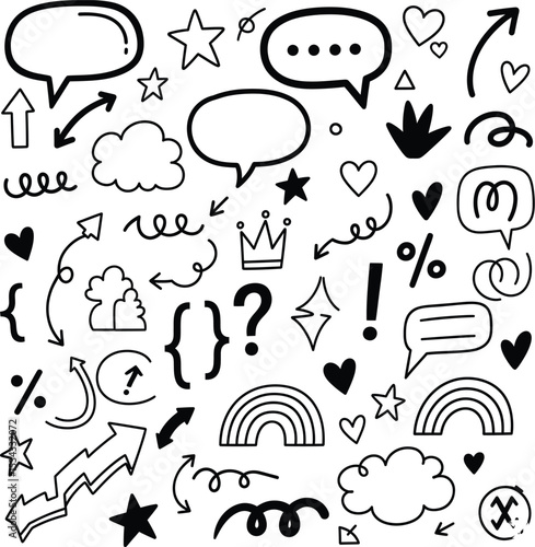 Playful Black and White Doodle Illustration Featuring Hand-Drawn Symbols