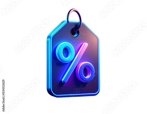 Neon discount tag sale percentage sign isolated on a white background