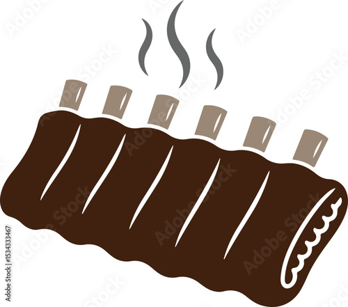 smoked meat silhouette vector, smoked rib icon for barbecue, food rack with grilled ribs