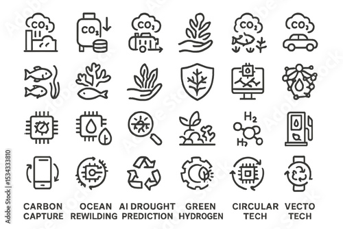 Vector icons representing climate tech, sustainability, and AI solutions