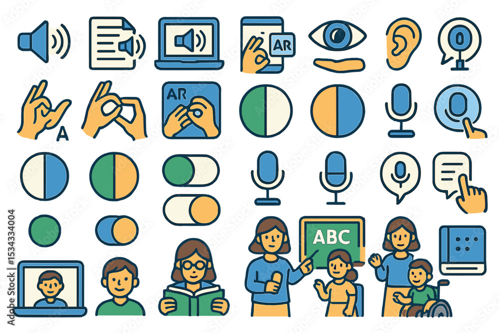 Fototapeta premium Colorful accessibility and education icons with inclusive design