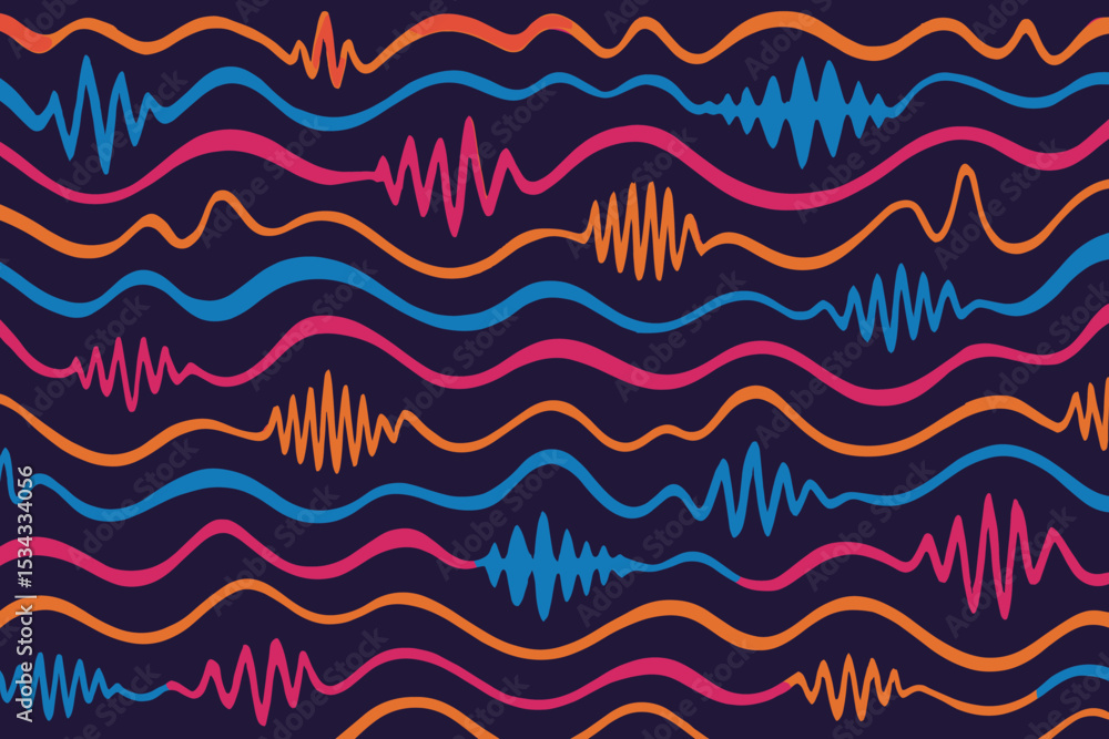 Vibrant neon audio wave seamless pattern on dark backdrop Vibrant neon audio wave seamless pattern on dark backdrop