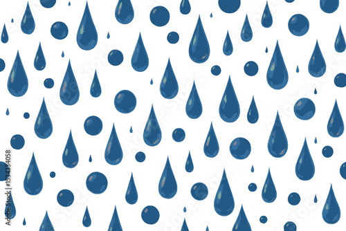 Blue water droplets seamless pattern with glossy raindrop shapes