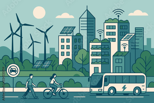 Eco-friendly smart city with green transport and renewable energy