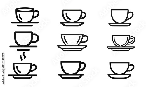 Coffee Cup and Teacup Outline Icons Set. and outline vector illustration