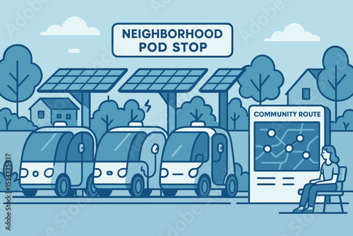 Solar-powered autonomous pods at a community transit stop