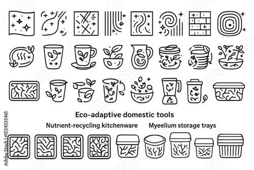 30 icons of eco-adaptive kitchenware and mycelium storage tools