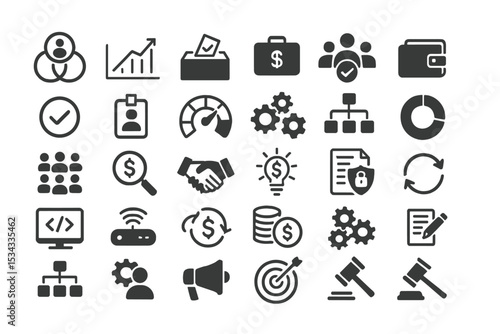 30 icons representing finance, governance, and digital systems tools