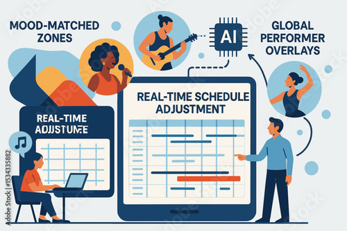 Illustration of AI-powered real-time music event scheduling and mood tracking