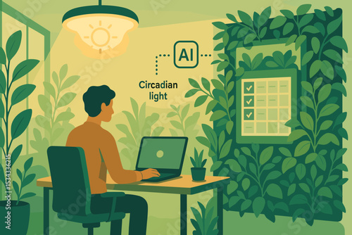 AI-powered circadian light in eco-friendly home office