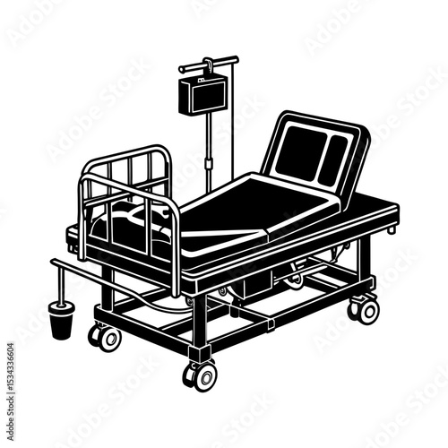 icu bed medical equipment vector silhouette
